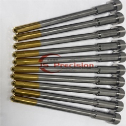 JS PRECISION M2/HSS/SKH51 STEEL PUNCHE PINS WITH TIN COATING, DIN 1530 STANDARD EJECTOR PINS WITH SUPPER POLISHED FRONT TIP